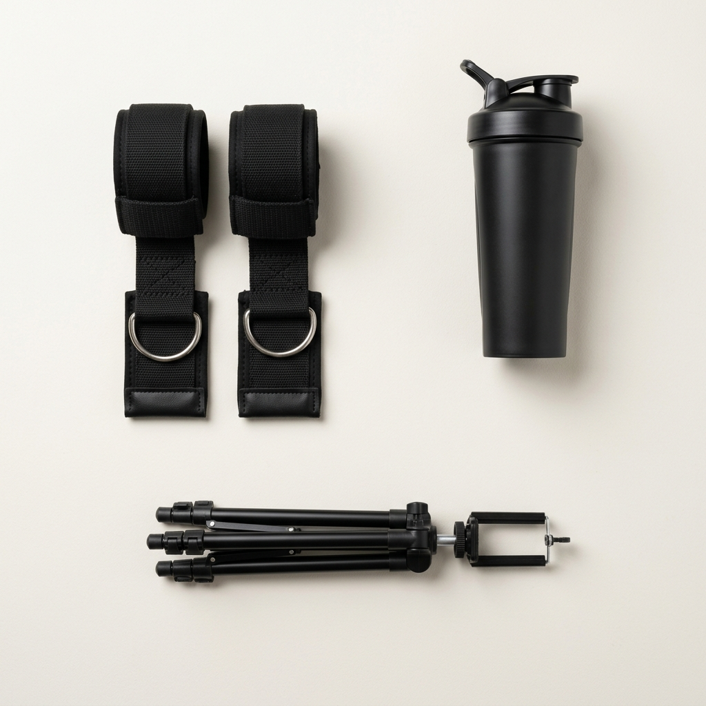 Everything included: Gripset 2-in-1 Power Straps pair, Shaker Cup, and Phone Tripod Stand
